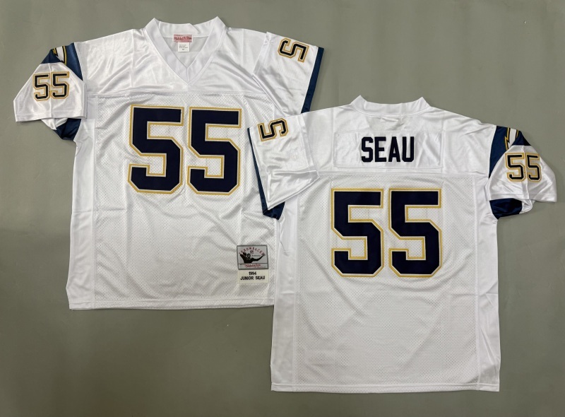 Men 2025 Los Angeles Chargers 55 Seau white Throwback Limited NFL Jersey style 001